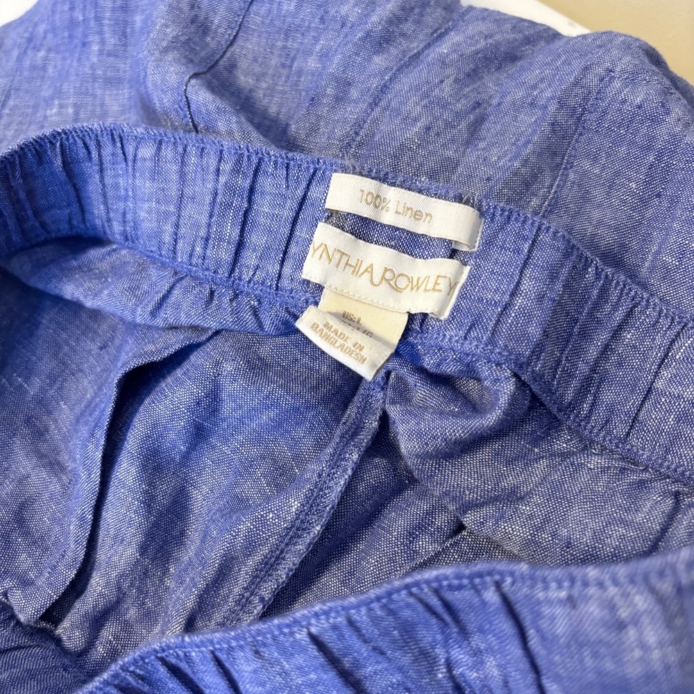 Cynthia Rowley 100% Linen Wide Leg Cropped Ankle Pants Elastic Waist Blue Size L - Picture 3 of 3